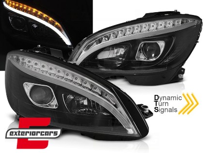 Prednja svjetla LED DRL SEQ žmigavci W205 look (crna) / Mercedes C klasa W204 S204 limuzina karavan (2007-2010), LPMEC4