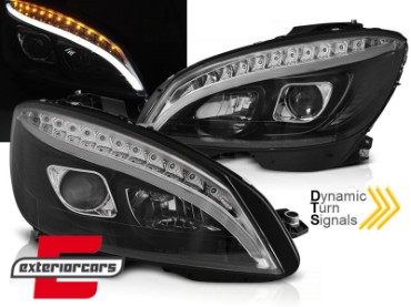 Prednja svjetla LED DRL SEQ žmigavci W205 look (crna) / Mercedes C klasa W204 S204 limuzina karavan (2007-2010), LPMEC4