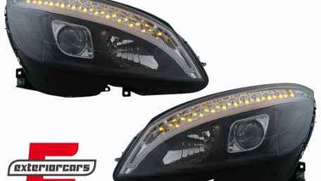 Prednja svjetla LED DRL SEQ žmigavci W205 look (crna) / Mercedes C klasa W204 S204 limuzina karavan (2007-2010), LPMEC4