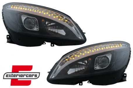 Prednja svjetla LED DRL SEQ žmigavci W205 look (crna) / Mercedes C klasa W204 S204 limuzina karavan (2007-2010), LPMEC4