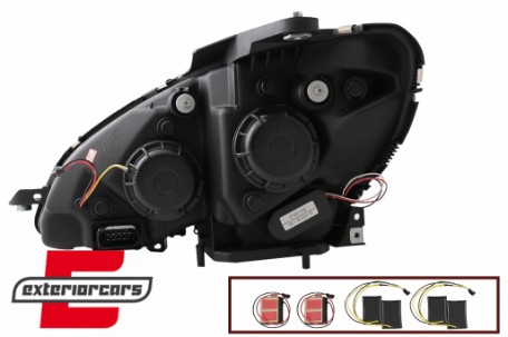 Prednja svjetla LED DRL SEQ žmigavci W205 look (crna) / Mercedes C klasa W204 S204 limuzina karavan (2007-2010), LPMEC4