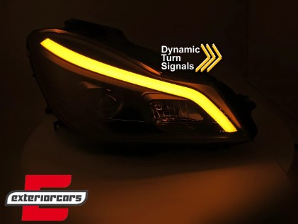 Prednja svjetla LED DRL SEQ žmigavci W205 look (mat crna) / Mercedes C-klasa W204 S204 C204 Facelift (2011-2014), LPMEF3