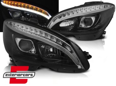 Prednja svjetla LED DRL W205 look (crna) / Mercedes C klasa W204 S204 limuzina karavan (2007-2010), LPMEB5