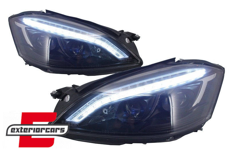 Prednja svjetla LED DRL W222 look (crna) / Mercedes S-klasa W221 (2005-2009), LPMEB3
