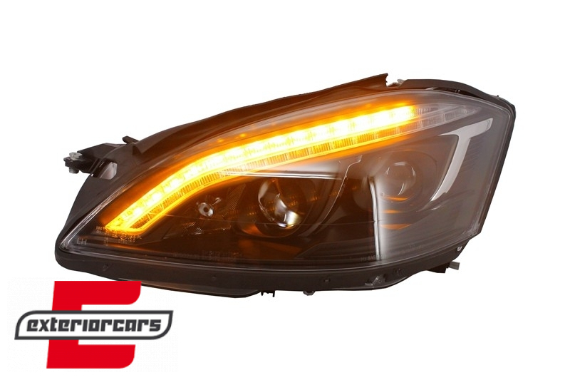 Prednja svjetla LED DRL W222 look (crna) / Mercedes S-klasa W221 (2005-2009), LPMEB3