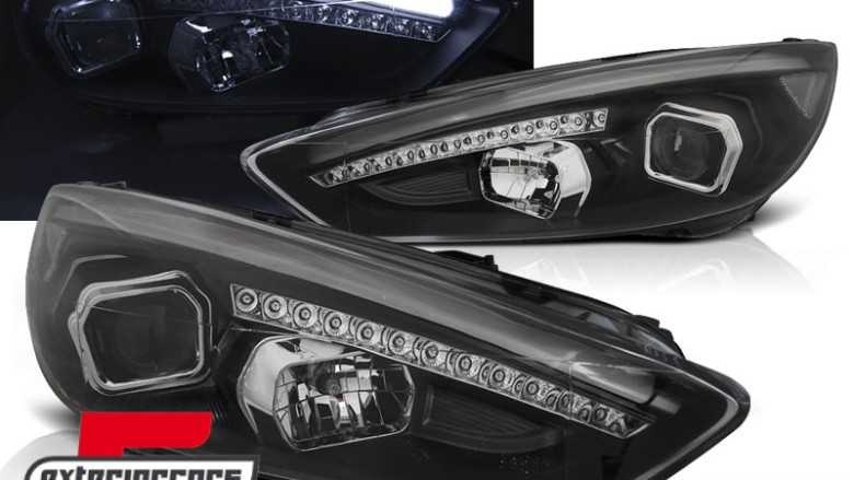 Prednja svjetla LED DRL Xenon look (crna) / Ford Focus Mk3 Facelift (2014-2018), LPFO79