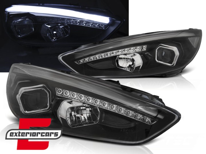 Prednja svjetla LED DRL Xenon look (crna) / Ford Focus Mk3 Facelift (2014-2018), LPFO79
