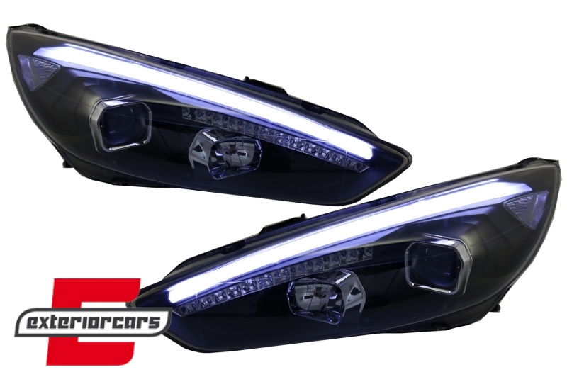 Prednja svjetla LED DRL Xenon look (crna) / Ford Focus Mk3 Facelift (2014-2018), LPFO79