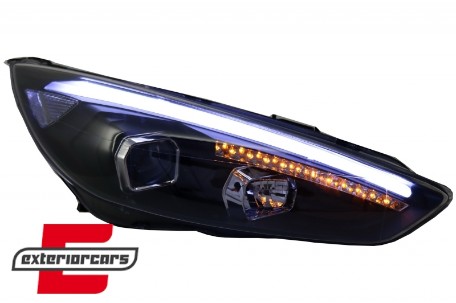 Prednja svjetla LED DRL Xenon look (crna) / Ford Focus Mk3 Facelift (2014-2018), LPFO79
