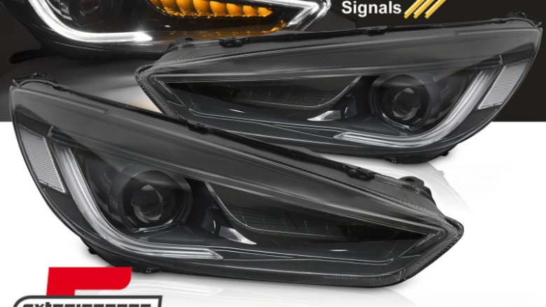 Prednja svjetla LED SEQ žmigavci Bi-Xenon look (crna) / Ford Focus III Mk3 (2014-2018), LPFOA8
