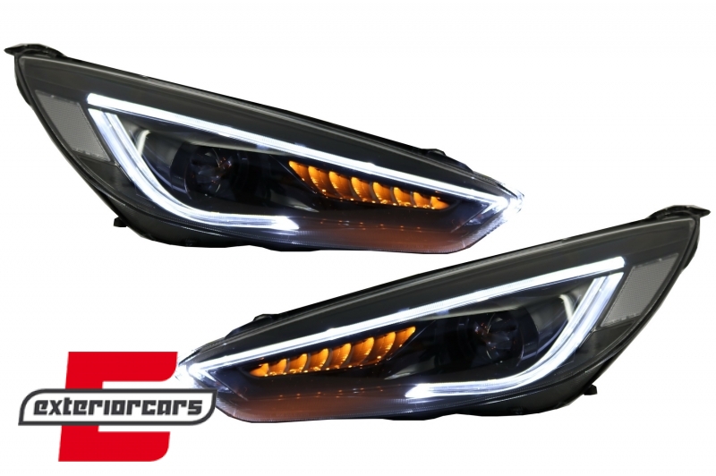 Prednja svjetla LED SEQ žmigavci Bi-Xenon look (crna) / Ford Focus III Mk3 (2014-2018), LPFOA8