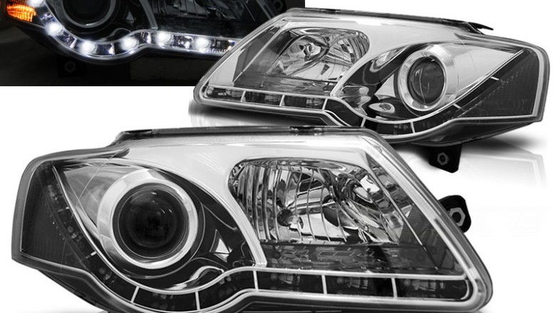 Prednja svjetla LED True DRL (chrome) / Volkswagen Passat B6 3C (03.2005-2010), LPVWJ6