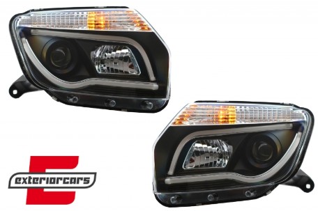 Prednja svjetla LED TubeLight dizajn (crna) / Dacia Duster I (2010-2013), LPDA02