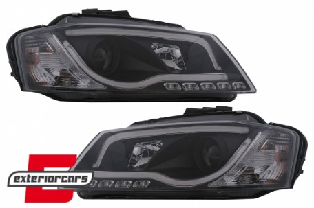 Prednja svjetla LED TubeLight DRL (crna) / Audi A3 8P Facelift Hatchback Sportback (2008-2012), LPAUA0