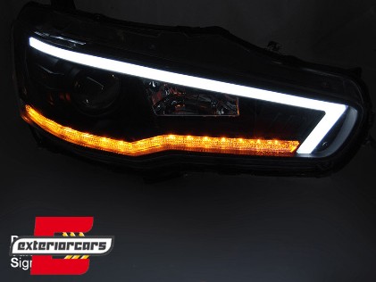 Prednja svjetla LED TubeLight SEQ žmigavci (crna) / Mitsubishi Lancer 8 (2007-2017), LPMI21