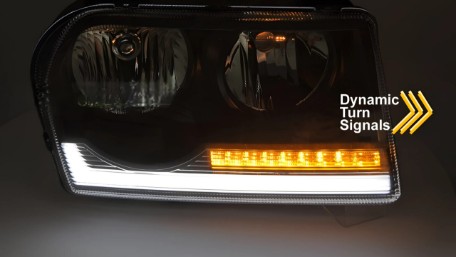 Prednja svjetla SEQ žmigavci TubeLight dizajn (crna) / CHRYSLER 300C (2005-2008), LPCH51