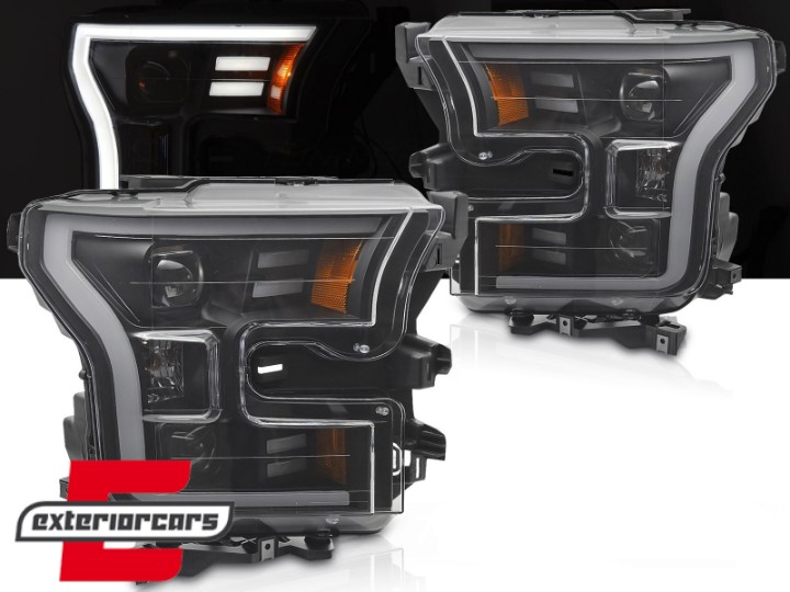 Prednja svjetla SEQ žmigavci TubeLight dizajn (crna) / FORD F150 Mk13 (2014-2017), LPFOB3