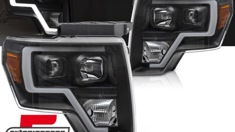 Prednja svjetla Tubelight dizajn (crna) / FORD F150 MK12 (2008-2014), LPFOB2