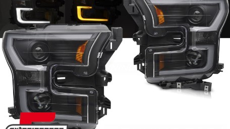 Prednja svjetla TubeLight dizajn (crna) / FORD F150 Mk13 (2014-2017), LPFOB4