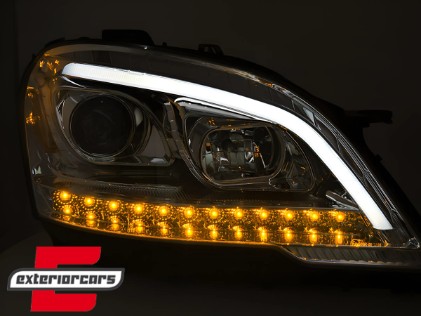 Prednja svjetla TubeLight LED SEQ žmigavci (chrome) / Mercedes ML klasa W164 Facelift (2008-2011), LPMED9