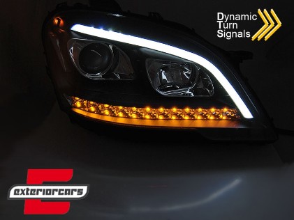 Prednja svjetla TubeLight LED SEQ žmigavci (crna) / Mercedes ML klasa W164 Facelift (2008-2011), LPMEE0