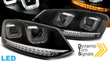 Prednja svjetla U-dizajn LED SEQ žmigavci (crna) / VW Polo 6R (03.2009-03.2014), LPVWN2