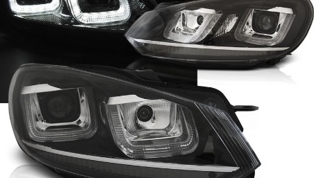Prednja svjetla U-LED DRL Golf 7 look (crna) / Volkswagen Golf 6 (10.2008-2012), LPVWP3