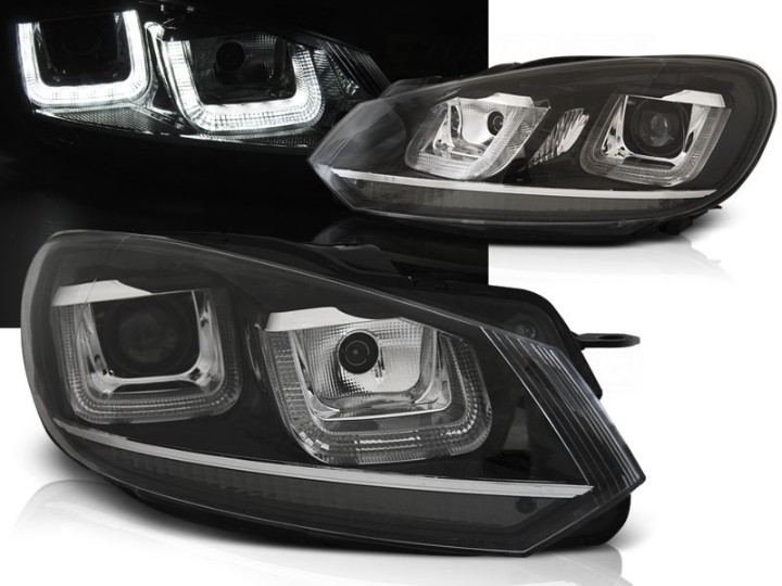 Prednja svjetla U-LED DRL Golf 7 look (crna) / Volkswagen Golf 6 (10.2008-2012), LPVWP3
