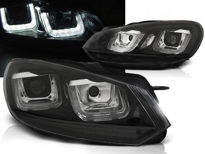 Prednja svjetla U-LED DRL Golf 7 look (crna) / Volkswagen Golf 6 (10.2008-2012), LPVWP4