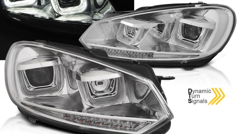 Prednja svjetla U-LED DRL LED SEQ žmigavci Golf 7 look (chrome) / Volkswagen Golf 6 (10.2008-2012), LPVWR4