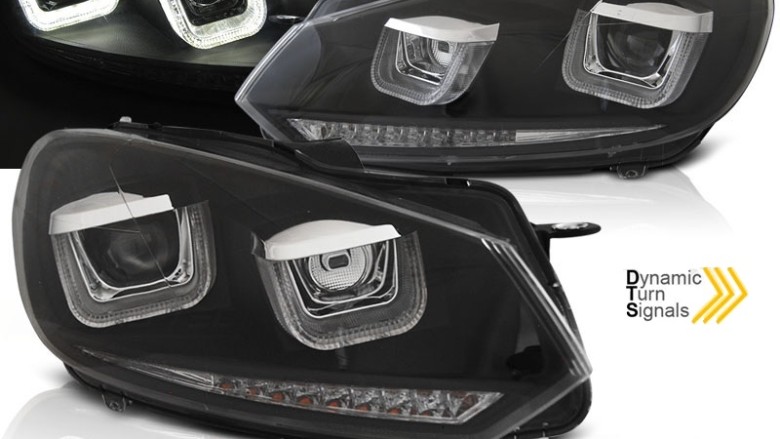 Prednja svjetla U-LED DRL LED SEQ žmigavci Golf 7 look (crna) / Volkswagen Golf 6 (10.2008-2012), LPVWR5
